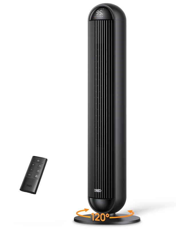 DREO Heater and Tower Fan Combo, 8.9 m/s Standing Fans for Bedroom, 17 Levels, 6 Modes, 120° Oscillation, 107cm, 12H Timer, 25dB Quiet, with Remote, for Office, Large Room, Black