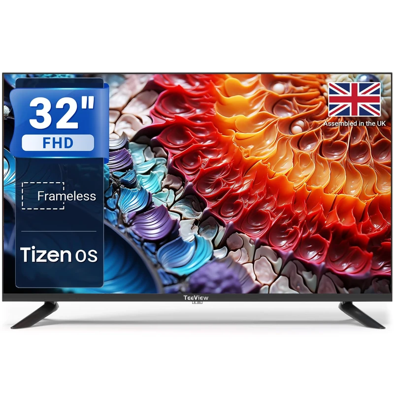 TeeView 32 inch Full HD/FHD 1080P Smart TV Tizen OS TV with Netflix Disney+ Gaming Hub Dolby Audio, Made in the UK