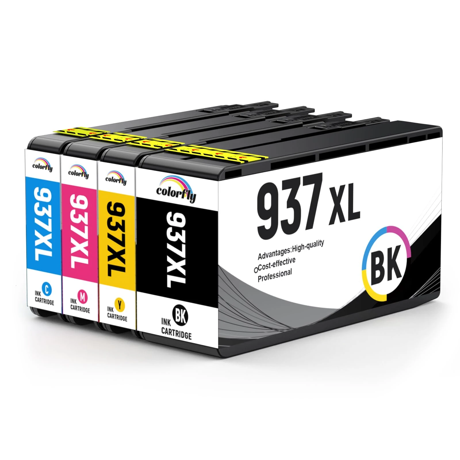 colorfly 937XL 937e (with Chip) Ink Cartridges Compatible with HP 937XL 937E 937 HP Officejet Pro 9110b 9120b 9130b 9720 9730 (4 Pack)