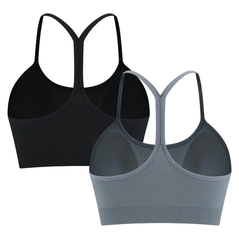 ANGOOL Sports Bras Women Y Back Wireless Removable Pads Bra Lightweight Racerback Spaghetti Straps Top for Yoga Gym Workout, Black+Grey, M