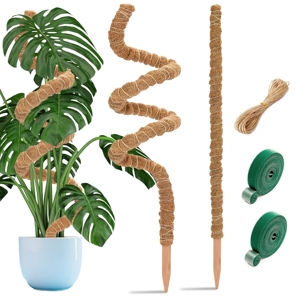 Aileem Pack of 2 Moss Stick, 122 cm & 63 cm Moss Stick for Monstera, Flexible Plant Support for Indoor Spaces, Coconut Stick for Training Climbing Plants, Tall Grows