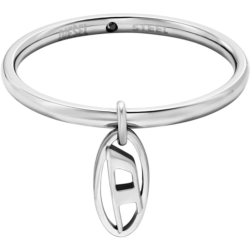 Diesel Men's Stainless Steel Band Rings, 9, Silver tone