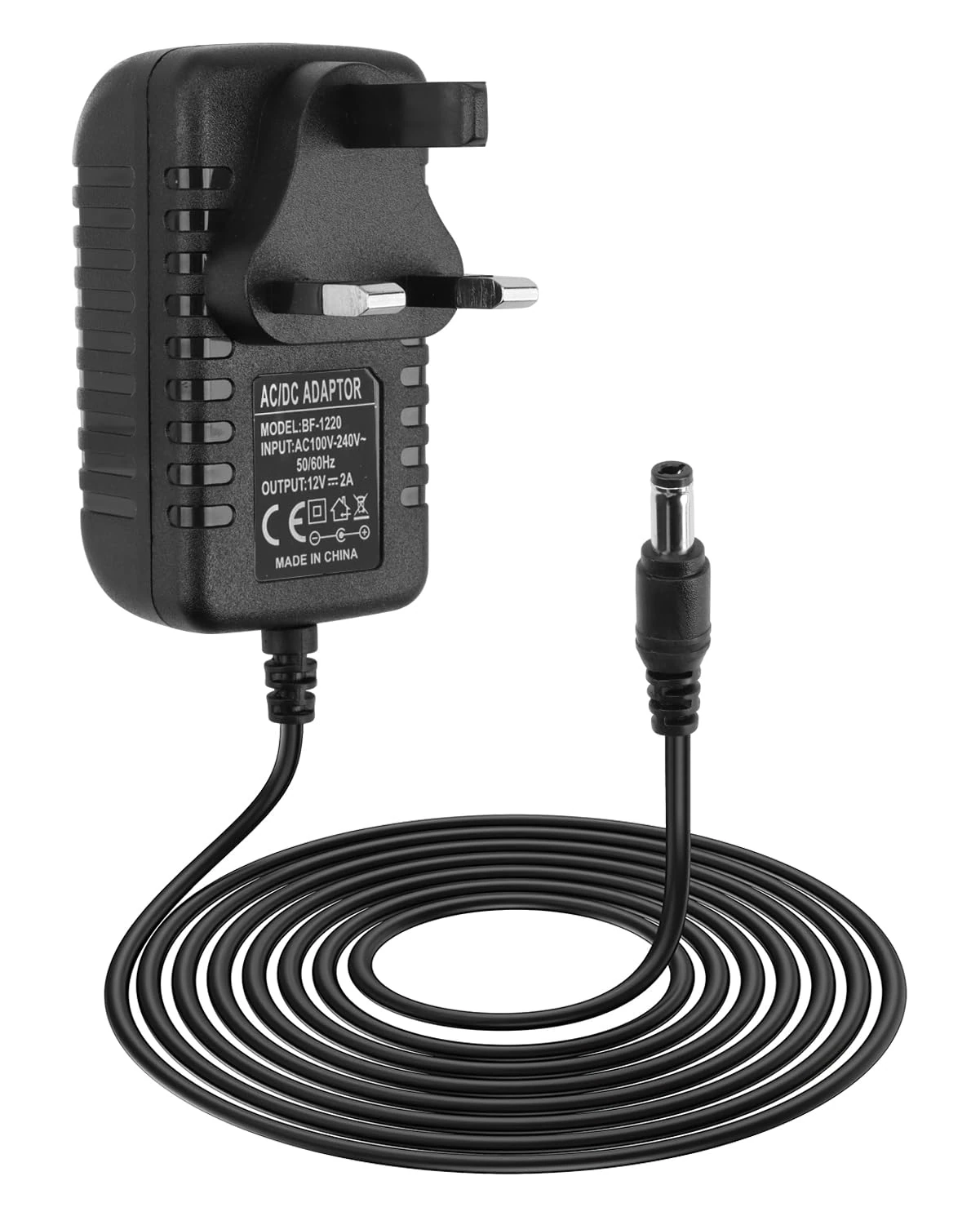 teasteam 12V 2A Power Supply UK 6.6FT Cord 100-240V AC to DC 12V Adapter 50/60hz Adapter Transformer with 5.5mm x 2.5mm Jack for Led Strips Lights Audio/Video LCD Wireless Router Security CCTV Camera