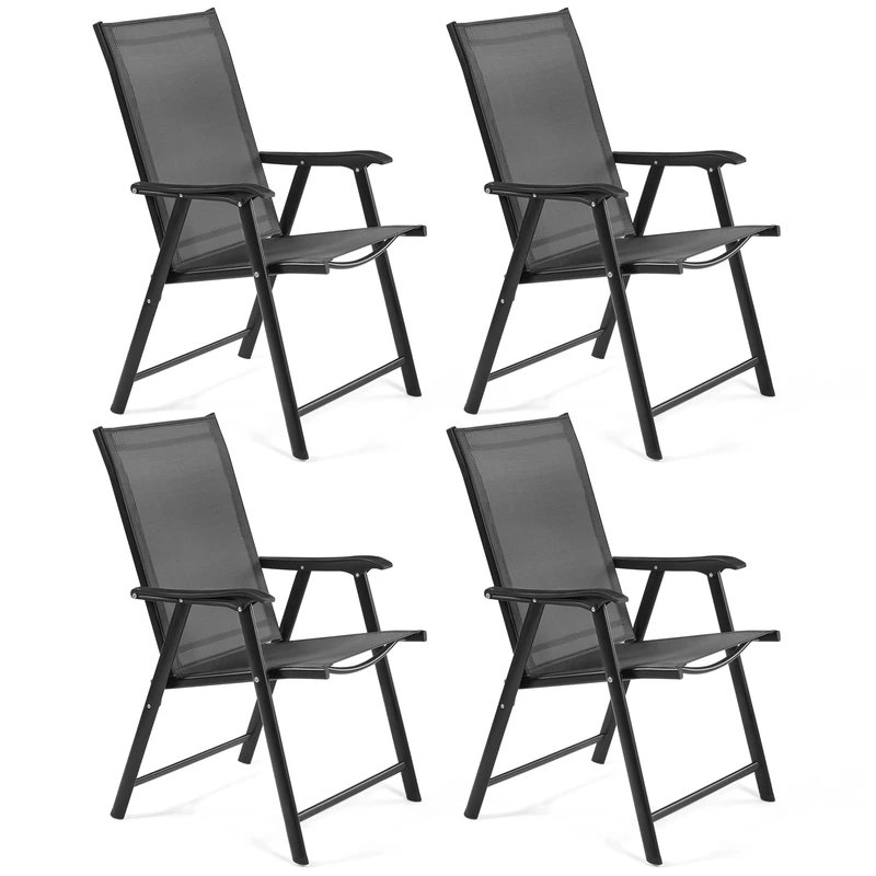 Yaheetech Patio Folding Dining Chairs Set of 4 with Breathable Texteline Fabric, All Weather Outdoor Folding Garden Chairs with Steel Frame for Garden, Lawn, Porch, Backyard, Poolside, Black - Image 1