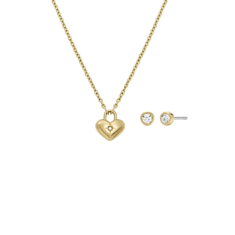 Fossil Women's Stainless Steel with lobster clasp closure pendant necklace and earring set