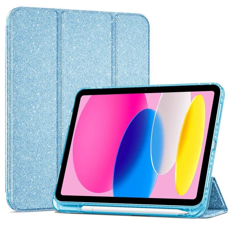 ProCase for iPad (A16) 11th Generation 11 Inch 2025/10th Generation 10.9 Inch 2022 Case with Pencil Holder, Hybrid iPad 11 10 Case with Clear Back, Supports Auto Wake/Sleep -GlitterBlue