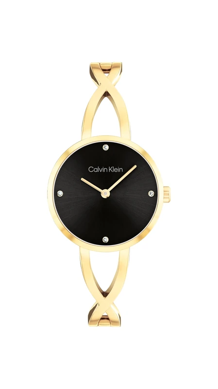 Calvin Klein Two Hand Quartz Movement Watch for Women Sculpted Embrace Collection with Gold Colored Stainless Steel Bangle Bracelet - 25100059
