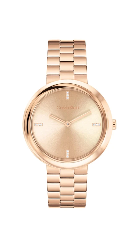 Calvin Klein Two Hand Quartz Movement Watch for Women Twisted Bezel Collection with Rose Gold Colored Stainless Steel Bracelet - 25100095