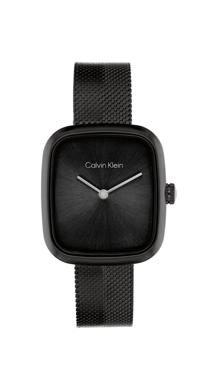 Calvin Klein Two Hand Quartz Movement Watch for Women CK Adore Collection with Black Stainless Steel Mesh Bracelet - 25100100