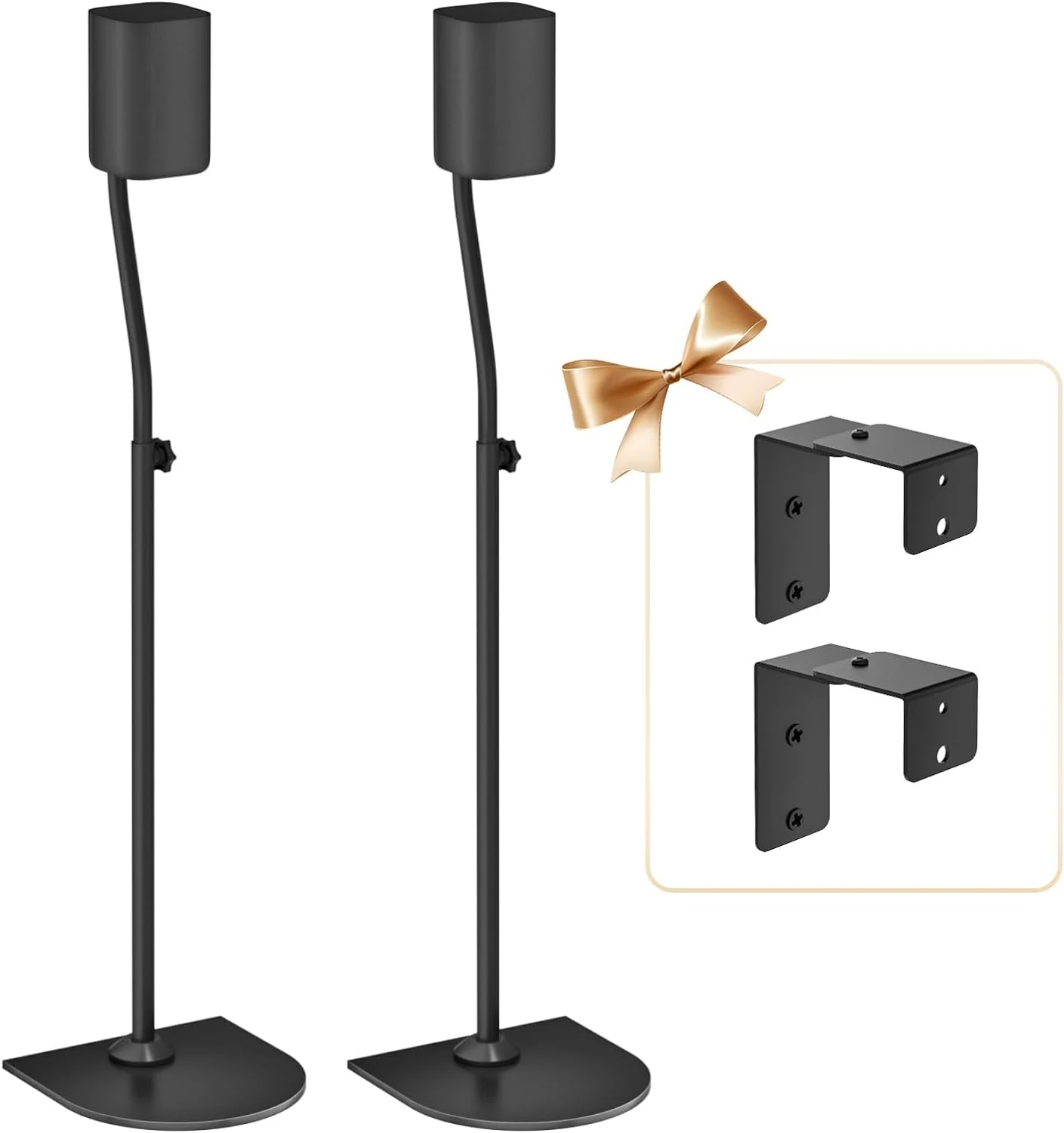 Pair of Universal Surround Speaker Stands Height Extend 33" to 42" Adjustable Rear Speaker Stands for Sony, Samsung, LG, Vizio, Roku Most Small Satellite Surround Sound Speakers Stand with Wall Mount