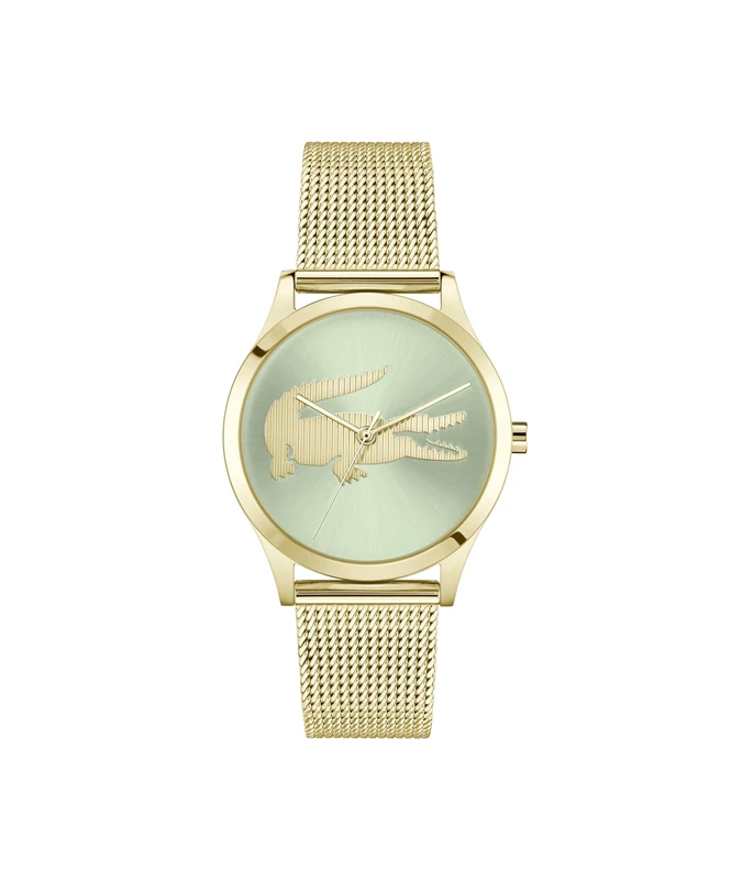 Lacoste Three Hand Quartz Movement Watch for Women CROCODELLE Collection with Gold Colored Stainless Steel Mesh Bracelet - 2001417