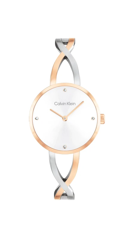 Calvin Klein Two Hand Quartz Movement Watch for Women Sculpted Embrace Collection with Two-Tone Stainless Steel Bangle Bracelet - 25100060