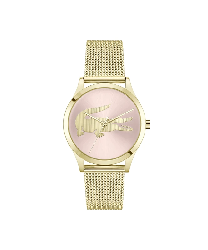 Lacoste Three Hand Quartz Movement Watch for Women CROCODELLE Collection with Gold Colored Stainless Steel Mesh Bracelet - 2001418