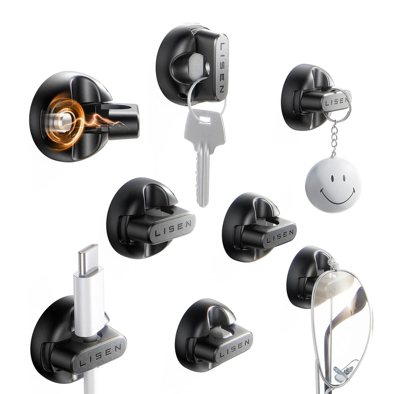 LISEN Magnetic Cable Clips 8-Pack Wire Tidy, Magnetic Cable Holder Office Desk Tidy Organizers and Accessories with 4 Extra Strong Adhesive Pads, Wire Clips for Home, Wall, Car, Bedside, Kitchen