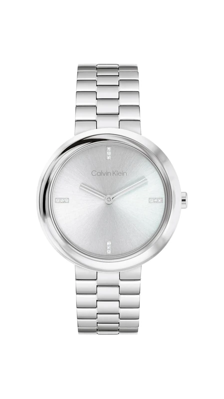 Calvin Klein Two Hand Quartz Movement Watch for Women Twisted Bezel Collection with Silver Stainless Steel Bracelet - 25100093