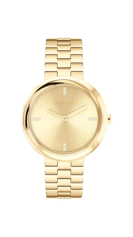Calvin Klein Two Hand Quartz Movement Watch for Women Twisted Bezel Collection with Gold Colored Stainless Steel Bracelet - 25100094