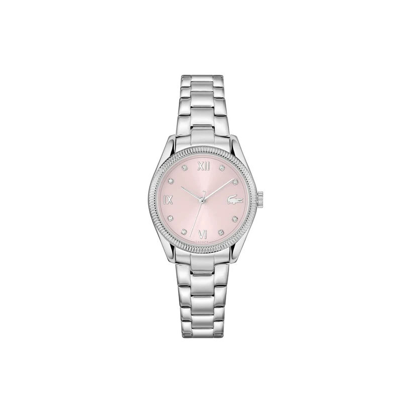 Lacoste Three Hand Quartz Movement Watch for Women Parisienne Collection with Silver Stainless Steel Bracelet - 2001422