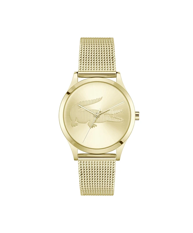 Lacoste Three Hand Quartz Movement Watch for Women CROCODELLE Collection with Gold Colored Stainless Steel Mesh Bracelet - 2001416