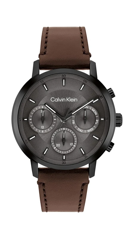 Calvin Klein Analogue Multifunction Quartz Watch for Men Gauge Collection with Brown Leather Strap - 25200498 - Image 1