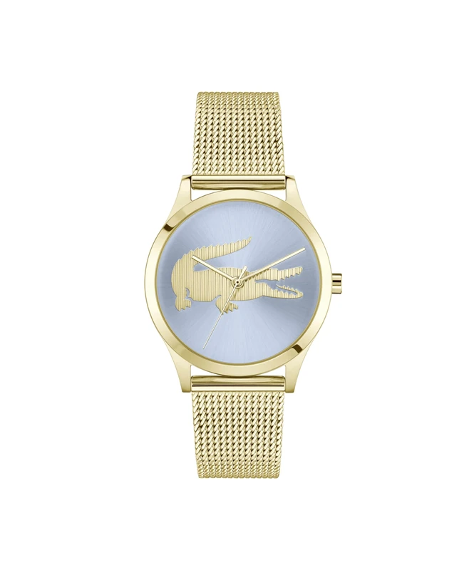 Lacoste Three Hand Quartz Movement Watch for Women CROCODELLE Collection with Gold Colored Stainless Steel Mesh Bracelet - 2001419