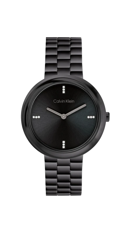 Calvin Klein Two Hand Quartz Movement Watch for Women Twisted Bezel Collection with Black Stainless Steel Bracelet - 25100096