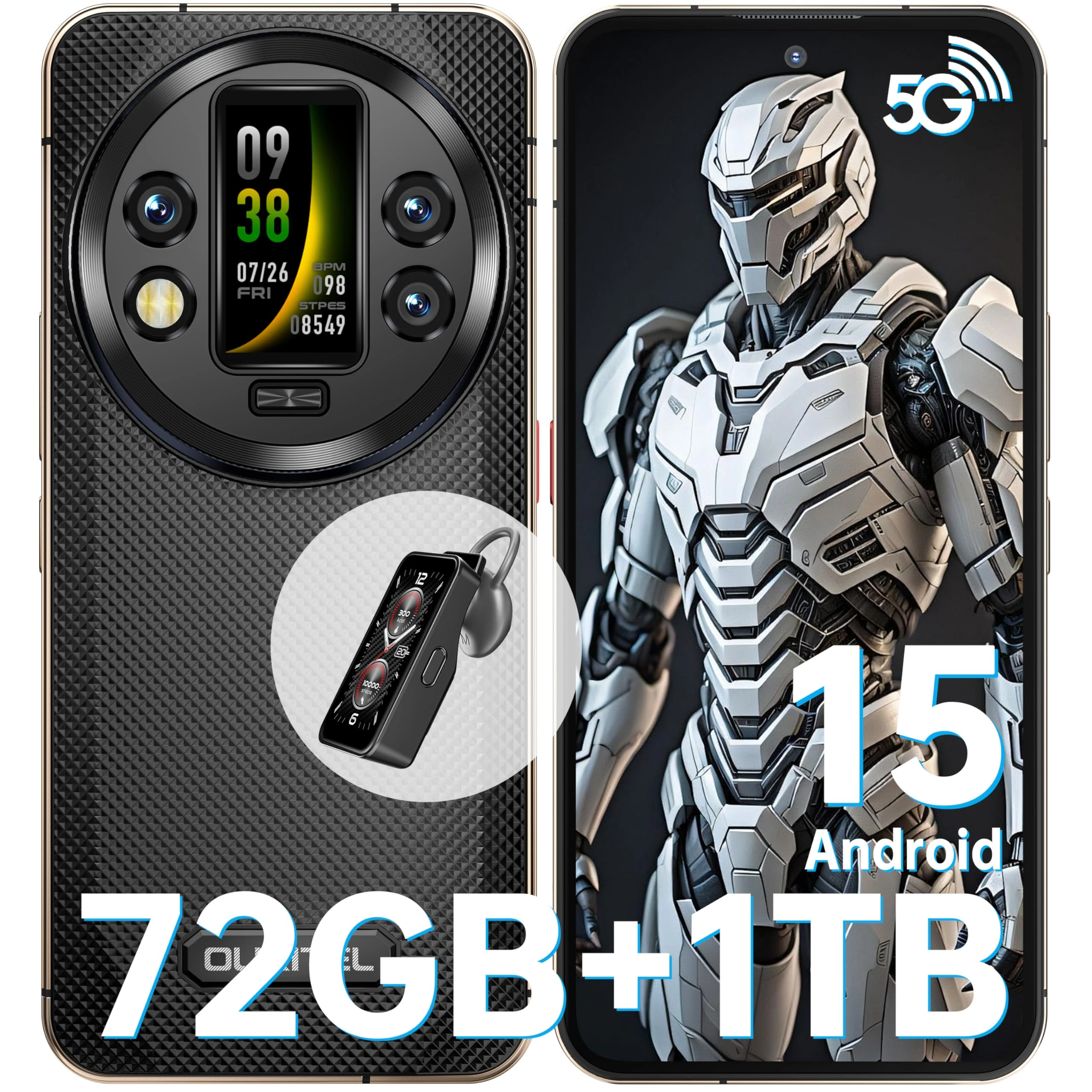 OUKITEL WP200 Pro Rugged Smartphone 5G - Android 15, 72GB（24+48） RAM+1TB ROM, 6.7" Rugged Phone, 8800mAh Android Phones, 108MP Camera, IP68/69K Waterproof Phone, 4G Dual SIM/NFC/OTG/GPS, 2025 (Black)