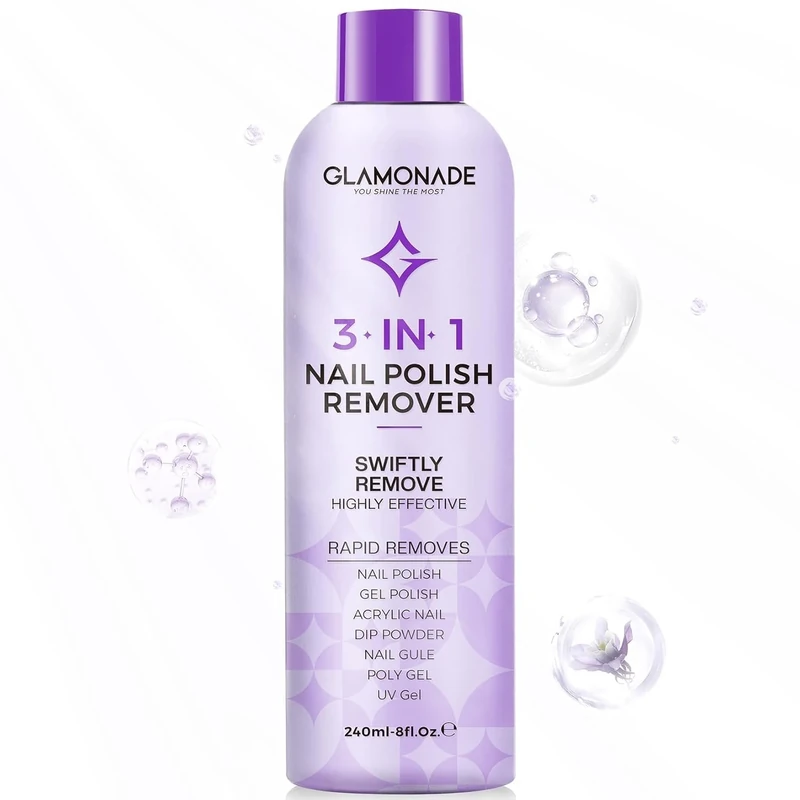 Glamonade Acetone Ultra-Powerful Nail Polish Remover: Professional Soak off Gel Nail Polish Remover Enriched with Natural Grape Seed Oil Acrylic Nail Glue Dip Powder for Home Salon 8 Fl Oz