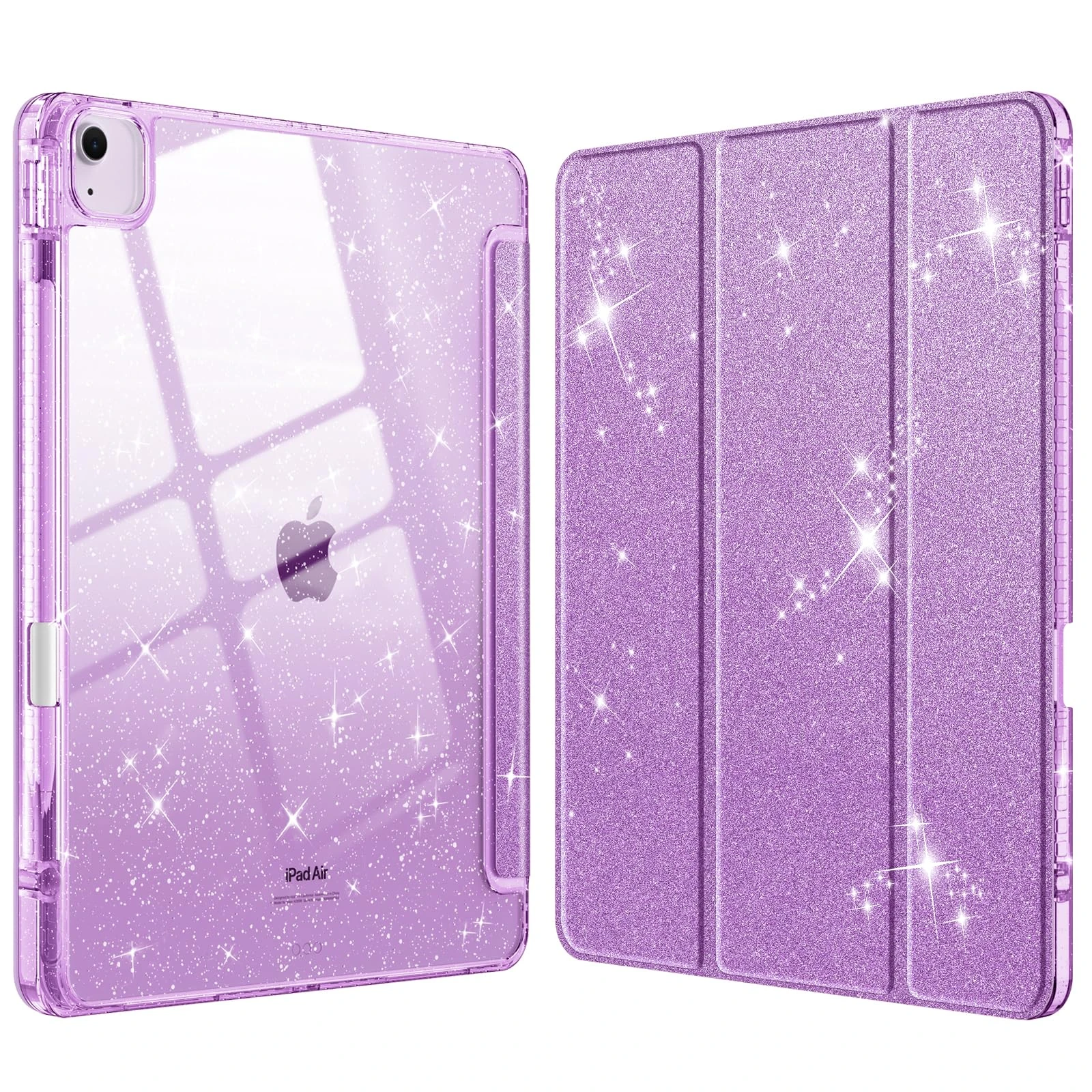 FINTIE Hybrid Case for iPad Air 13-inch (M3) 2025, (M2) 2024, [Built-in Pencil Holder] Shockproof Cover with Clear Transparent Back Shell, Auto Wake Sleep, Shiny Purple