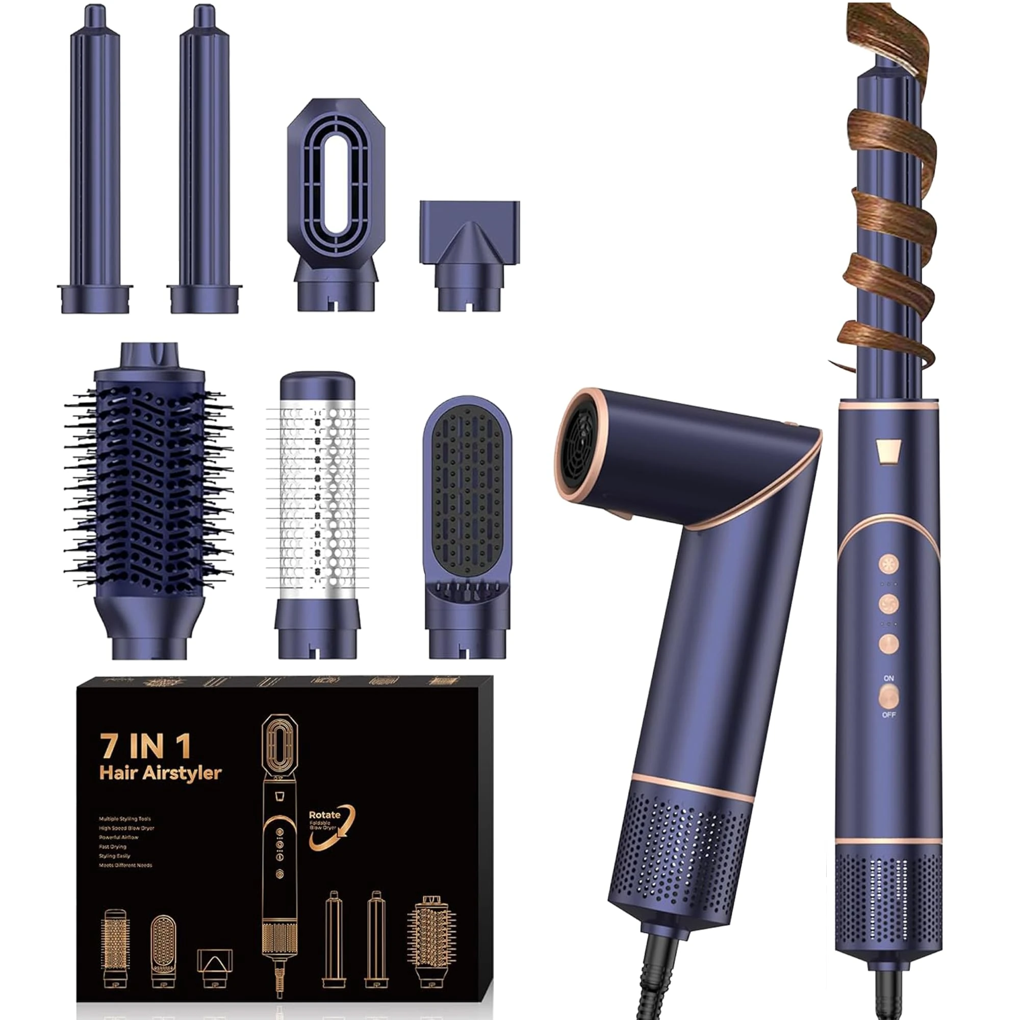 Hair Dryer Brush 7 in 1, UKLISS Hot Air Styler & Hairdryer Set - 110,000RPM High-Speed Ionic Hair Blow Dryer, Magic Styler Gifts Set for Women Volumizing, Curling, Straightening, Styling