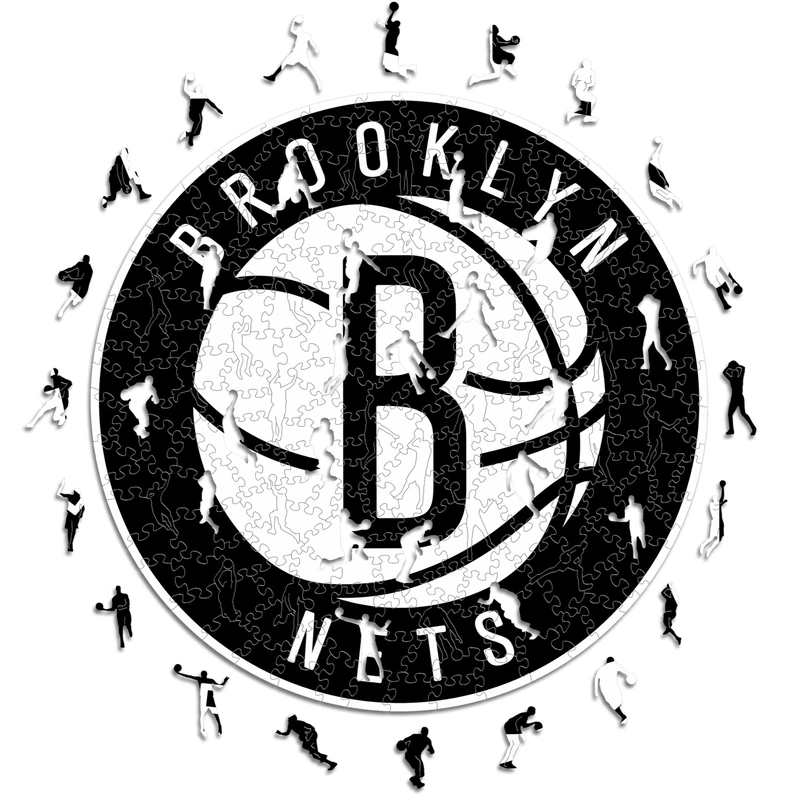 Iconic Puzzles - Brooklyn Nets, Logo, Wooden Puzzle officially licensed NBA, 100% sustainable, size L, 500 Pcs