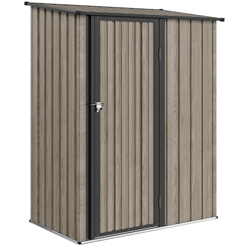 Outsunny 5ft x 3ft Garden Storage Shed, Outdoor Metal Shed with Sloped Roof, Lockable Door for Tools, Equipment, Light Grey