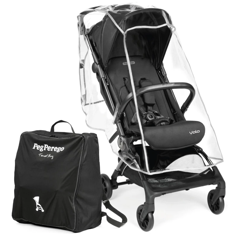 Peg Perego True Black W/Rain Cover Ultra Compact Stroller for Parcel Shelf, 5.4 kg Weight