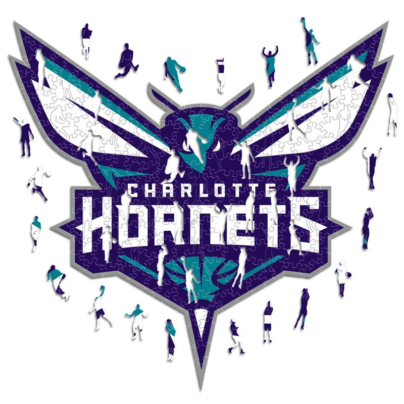 Iconic Puzzles - Charlotte Hornets, Logo, Wooden Puzzle officially licensed NBA, 100% sustainable, size M, 270 Pcs