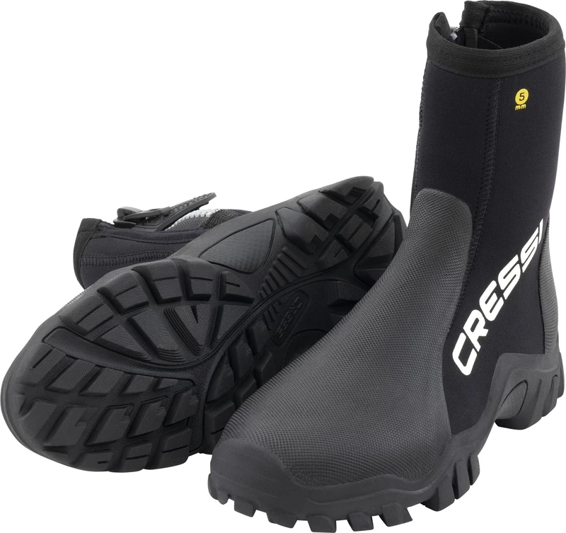 Cressi ReefTech RS Unisex Black Neoprene Boots 5mm Double lined Reinforced Sole, Designed for use in Cold Water, Ideal for Diving with Open Heel Fins, Dry Suits, L (UK 8/8.5_EU 42/43)