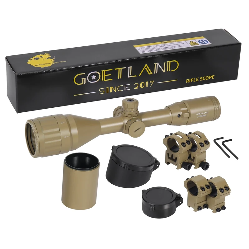 Goetland Rifle Scope 3-9x50 Red Green Illuminated Mil Dot SFP Optics Mounting Rings Sunshade for Airsoft Rifle