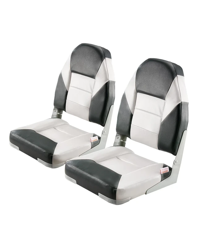 VEVOR Boat Seat, High Backrest, Folding Fishing Boat Seat with Thickened Sponge Cushion & Waterproof PVC Leather, Aluminum Alloy Hinges, Flip Up Boat Seat for Boats, Yachts, Ships, Black & Grey