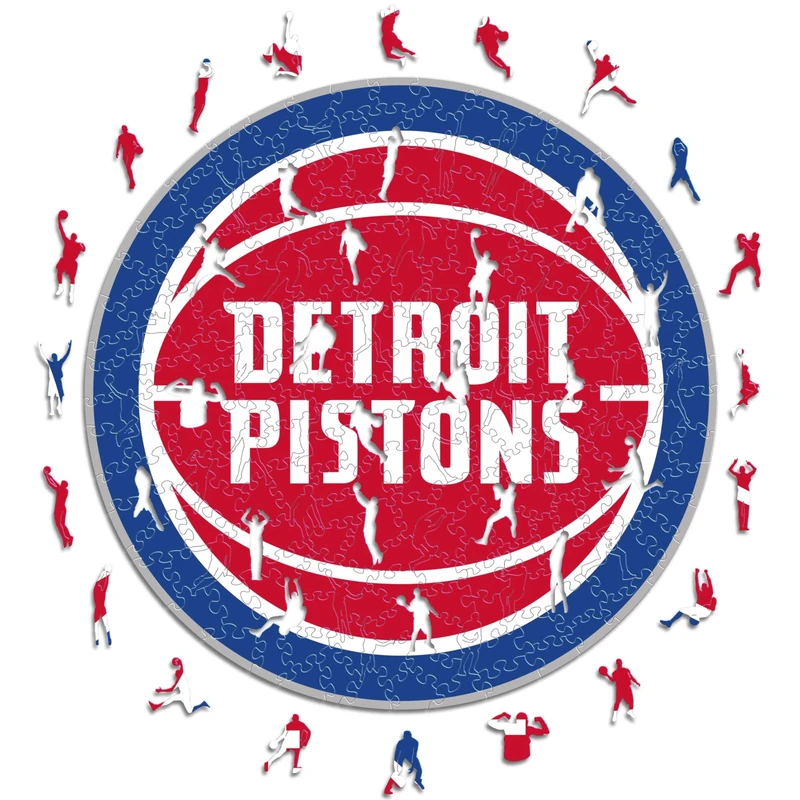Iconic Puzzles - Detroit Pistons, Logo, Wooden Puzzle officially licensed NBA, 100% sustainable, size M, 270 Pcs
