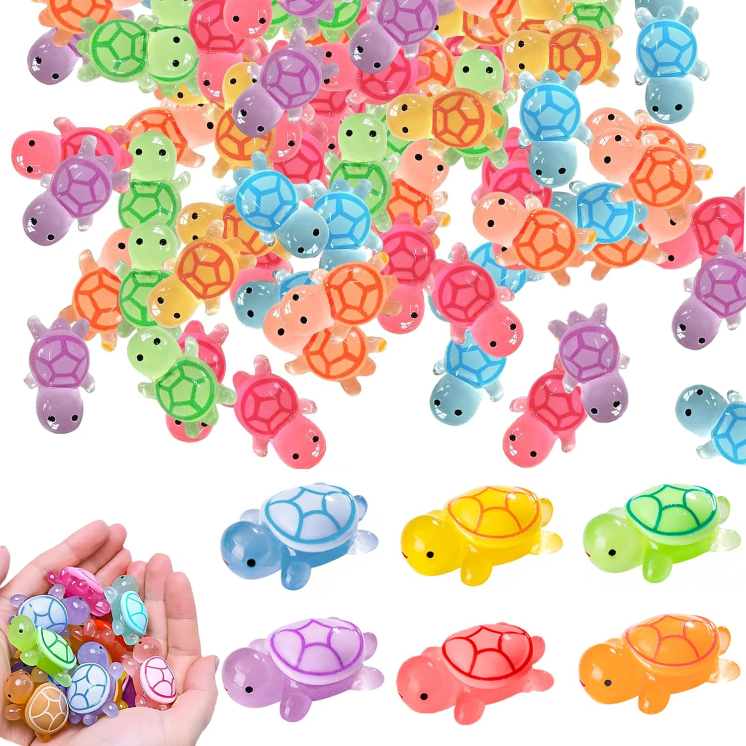 RXKFIGX 60 Pcs Mini Resin Turtles,Mini Luminous Turtles Resin,2.3cm DIY Turtle Small Figures, Resins Figure Turtles, Figure Glow in the Turtle for Garden Fish Tank Aquarium Dollhouse Decor