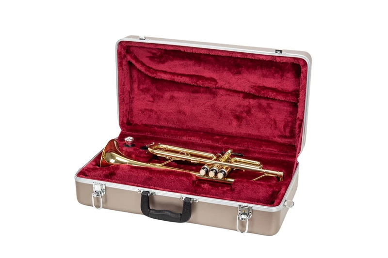 Crossrock ABS Trumpet Case for Bb Horn | Champagne Finish, Burgundy Velvet Interior, Security Lock, Metal Feet & Detachable Strap - Champagne (CRA862TRCH)