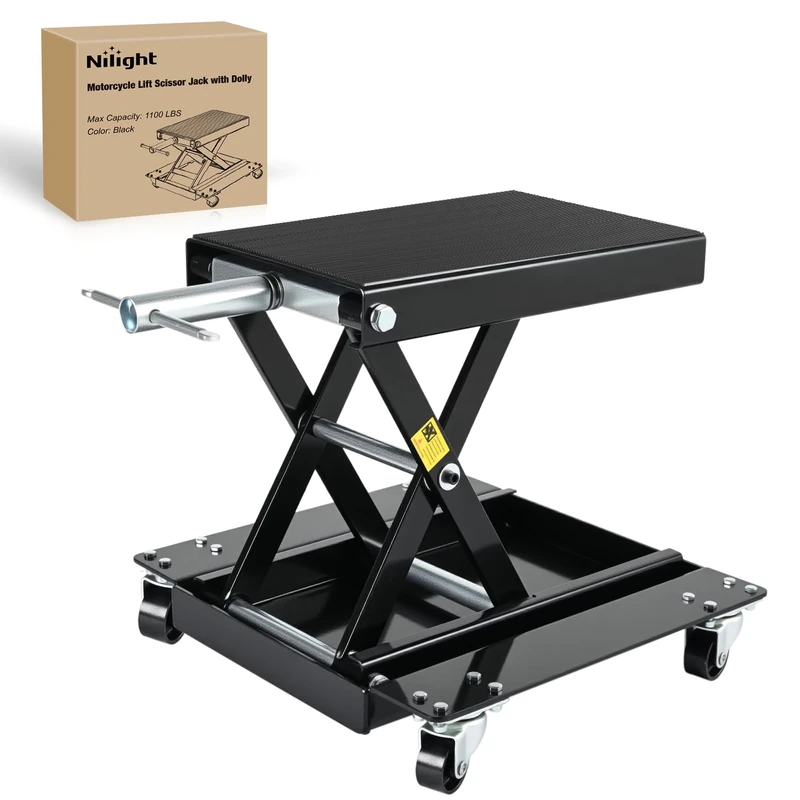 Nilight Motorcycle Lift 1100 LBS ATV Scissor Lift Jacks with Dolly Wheels Crank Handle 5.1"-15.7" Hoist Stand Heavy Duty Steel Lifter Jack for Motorcycles Dirt Bike Garage Storage Repair Tool, Black