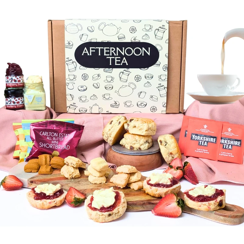 Afternoon Tea Hamper For 2 Gift Set | Luxury Treats for Women & Couples | Includes Tea, Sultana Scones, Clotted Cream, Strawberry Jam & Mini Biscuits | Afternoon Tea For Her