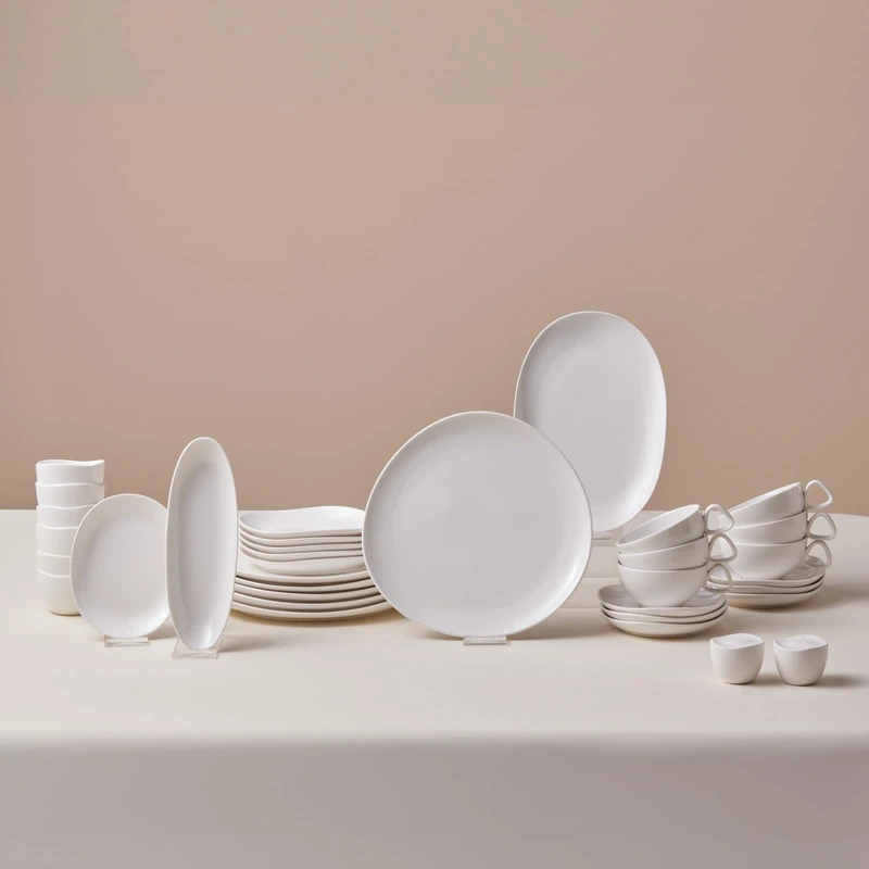 KARACA Stream Bone Middle 34-Piece Breakfast Set – Modern Bone China Tableware for Everyday Dining