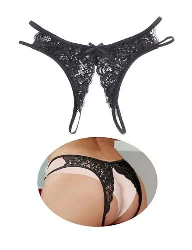 sunshinelady Women’s Sexy Lace Thong Plus Size Thongs Low Rise Bikini Panties Stretchy Hipster Knickers Side Hollow Out Tanga Briefs S-2XL