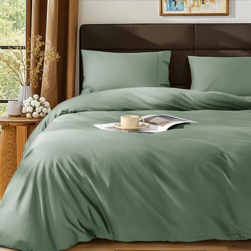 SONORO KATE 100% Egyptian Cotton Duvet Cover Queen Size, 1000 Thread Count Sateen Duvet Cover, Soft, Breathable Cotton Comforter Cover with Hidden Zipper Closure - 3 PC (Sea Glass,Queen)
