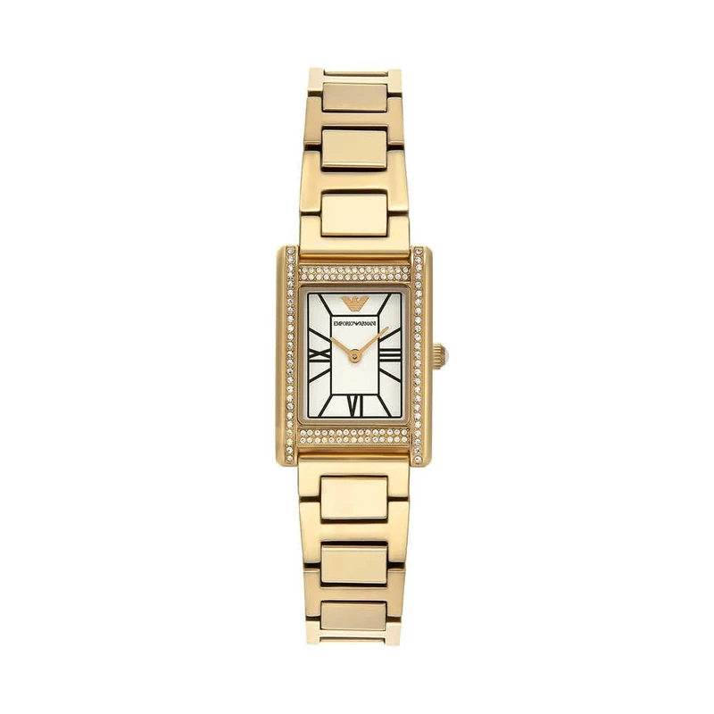 EMPORIO ARMANI Watch for Women, 22mm Rectangle Case Quartz Two Hand Movement with Stainless Steel or Leather Strap
