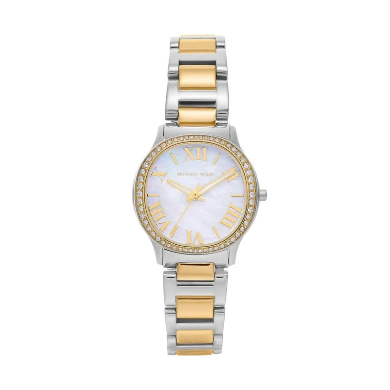 Michael Kors Sage Watch for Women, Quartz Three Hand Movement with Stainless Steel or Leather Strap, Silver and Gold Tone, 31 mm