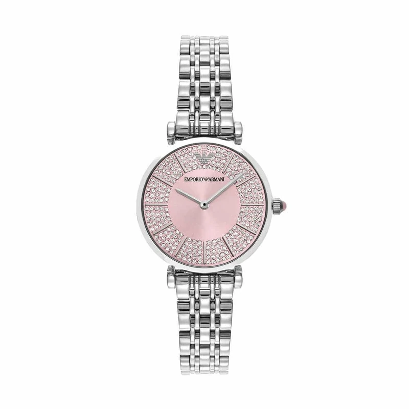 EMPORIO ARMANI Watch for Women, 32mm Two Hand Quartz Movement with Silver Tone Stainless Steel Strap