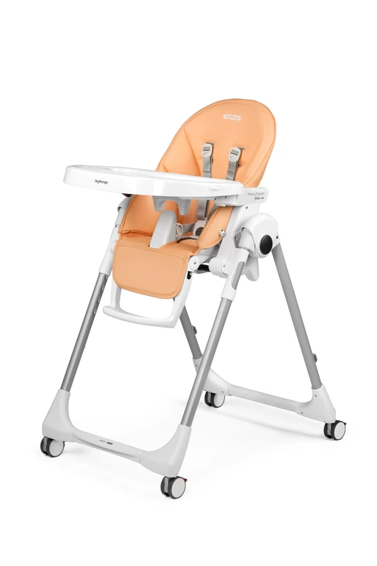 Peg Perego Prima Pappa Follow Me Reclining Baby High Chair, Bouncer Function, 4 Wheels, Foldable and Ultra-Compact, for Children from 0 to 3 Years (0-15 kg), Peach