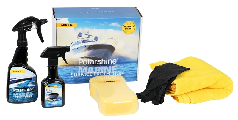 Mirka Polarshine Marine Surface Protection Kit/Polarshine Final Finish Cleaning Agent 500 ml, Polarshine Marine Shield Ceramic Coating 250 ml, Sponge, Microfiber Cloths & Protective Gloves