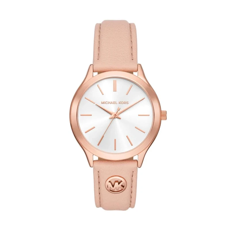 Michael Kors Slim Runway Watch for Women, 38mm Quartz Three Hand Movement with Leather Strap, Light Maroon, 38 mm